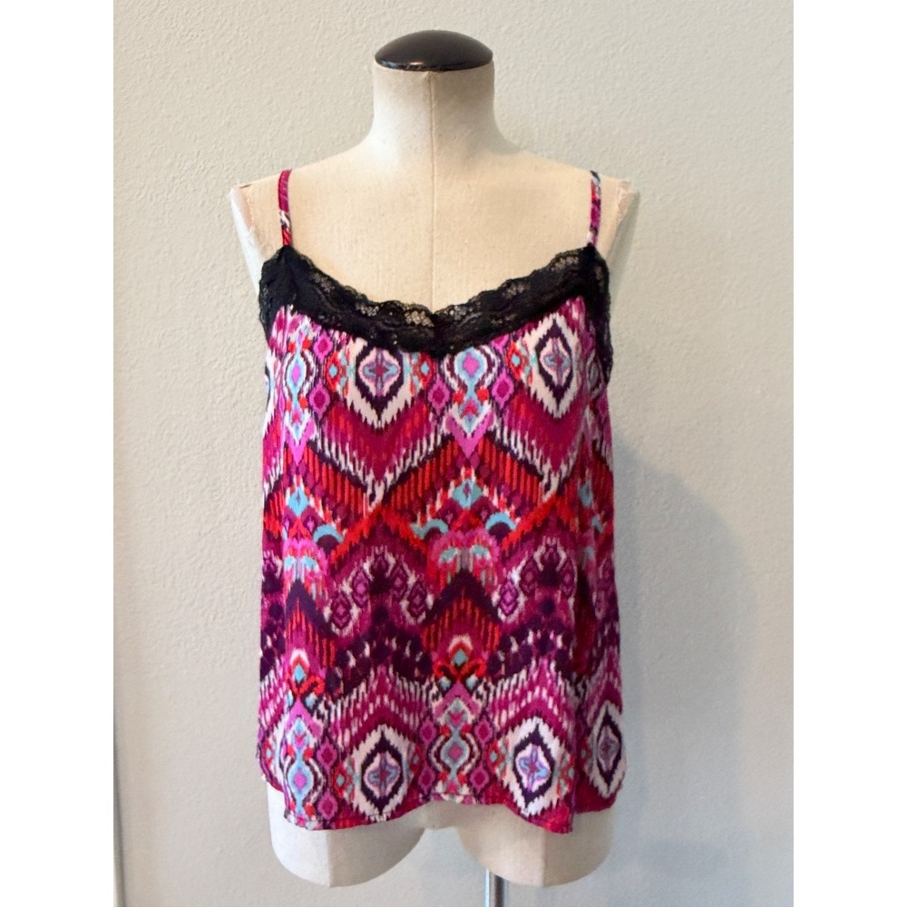 Ultra Flirt Women's Large Pink Aztec Geometric Lace Trim Cami Tank Top Boho